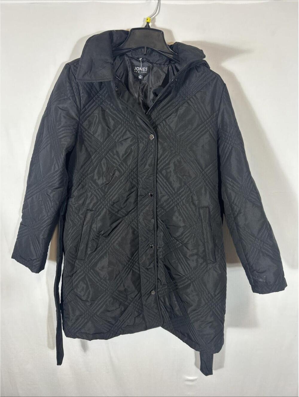 $180 Jones New York Woman’s Quilted Black Hooded Parka Coat  M